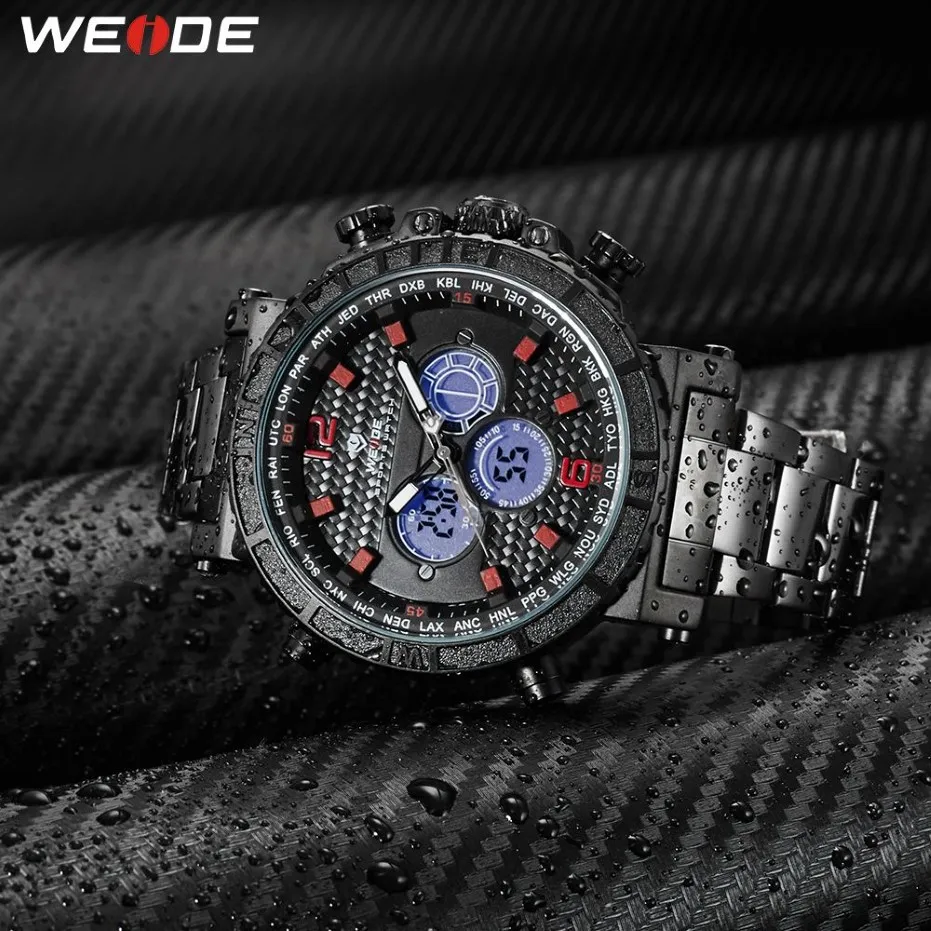 Weide Men Business Alarm Chronograph Digital Analog Metal Metal Case Belt Strap Bracelet Quartz Wristwatches Clock lelogio masculino2347
