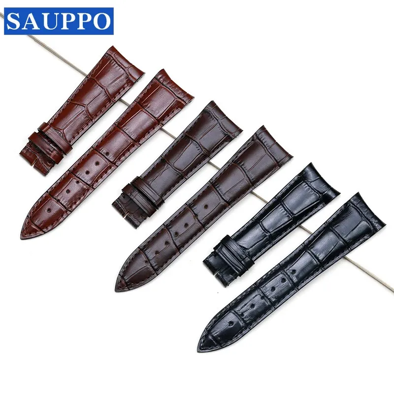 SAUPPO Suitable for Frederique Constant Watch Band First Layer Leather Pin Buckle 23mm Black and Dark Brown Men Watch Belt 240313