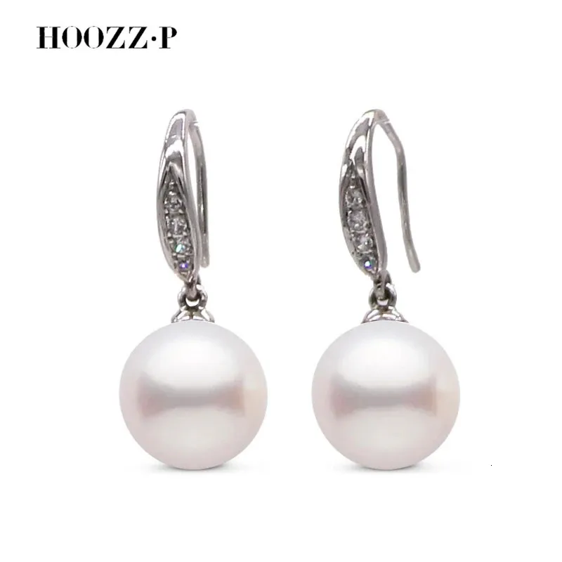 HOOZZ.P boucles d'oreilles en perles de culture naturelles tendance grande goutte d'oreille 9-10mm ronde parfaite qualité AAAA plaqué argent or Zircon 240311