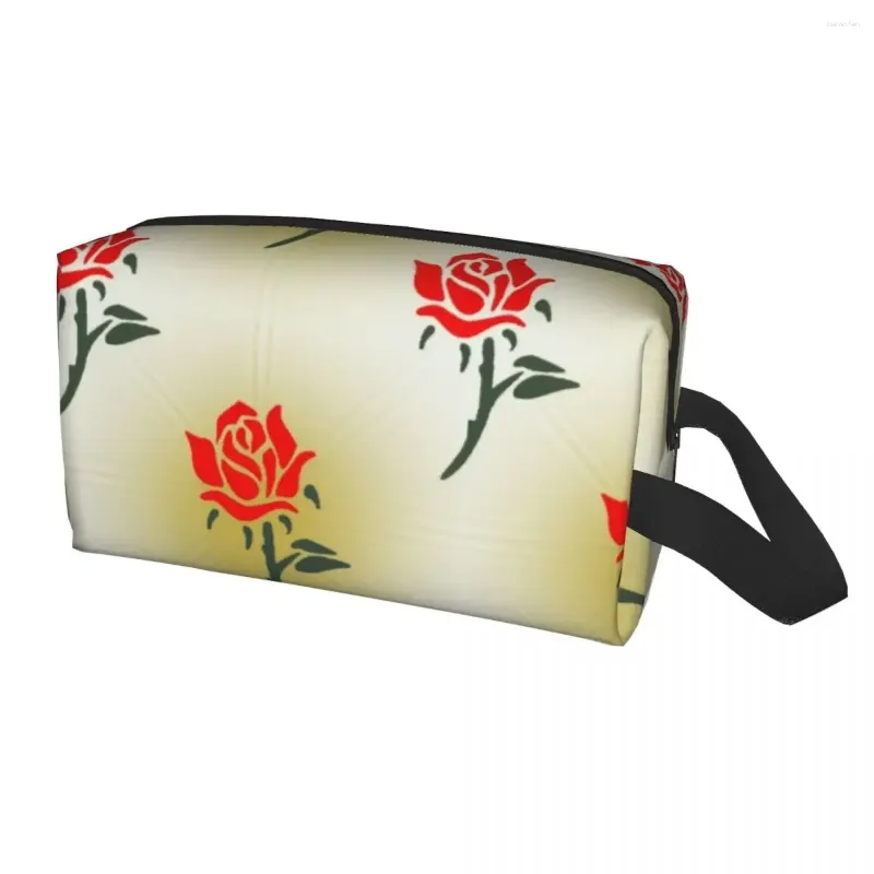 Cosmetic Bags Custom Red Rose Toiletry Bag Women Floral Pattern Makeup Organizer Lady Beauty Storage Dopp Kit Box