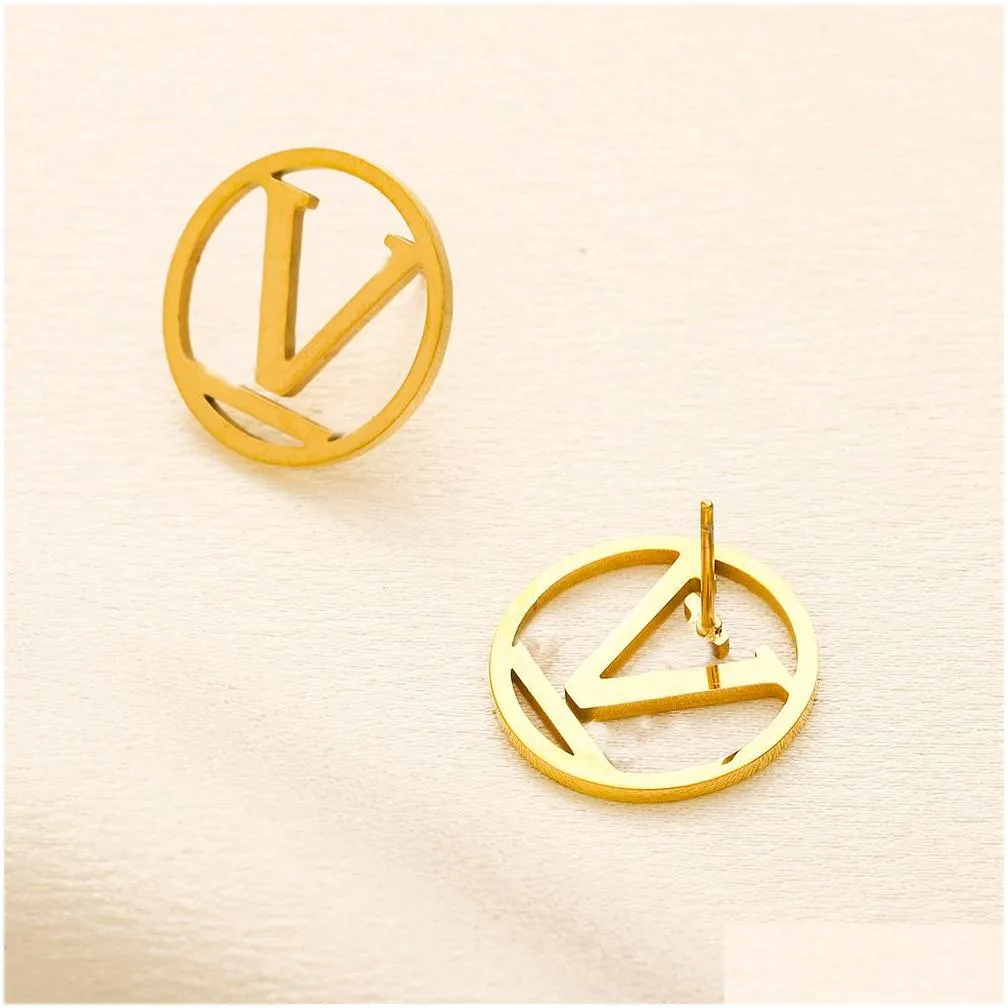 classic brand letter charm round earrings luxury designer stud earrings elegant famous women jewelry earrings gift couple 18k gold plated 925 silver