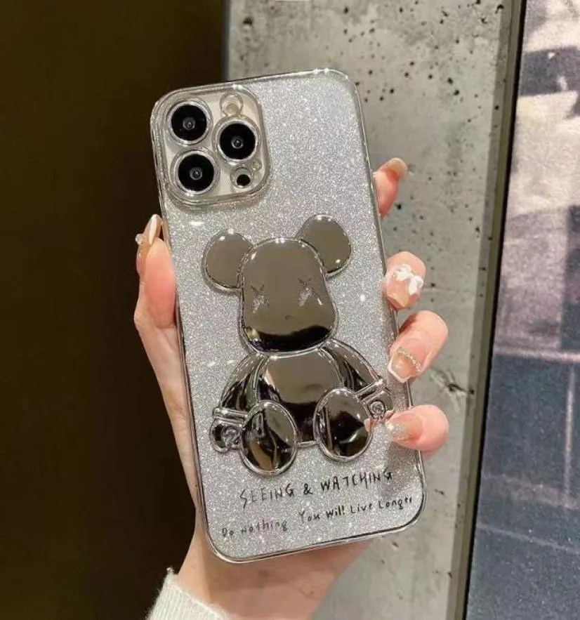 Designers iPhone -fodral för 14 Pro Max Lens Full Package 12 Telefonfodral Transparent Electropated Cute Bear 117 Antidrop Protective 9561983