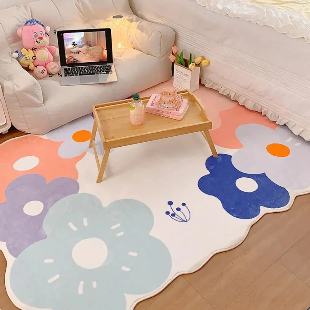 Living Room Carpet Large Area Home Decoration Flowers Fluffy Plush Bedroom Bedside Rugs Soft Non-slip Lounge Coffee Table Mat 240322