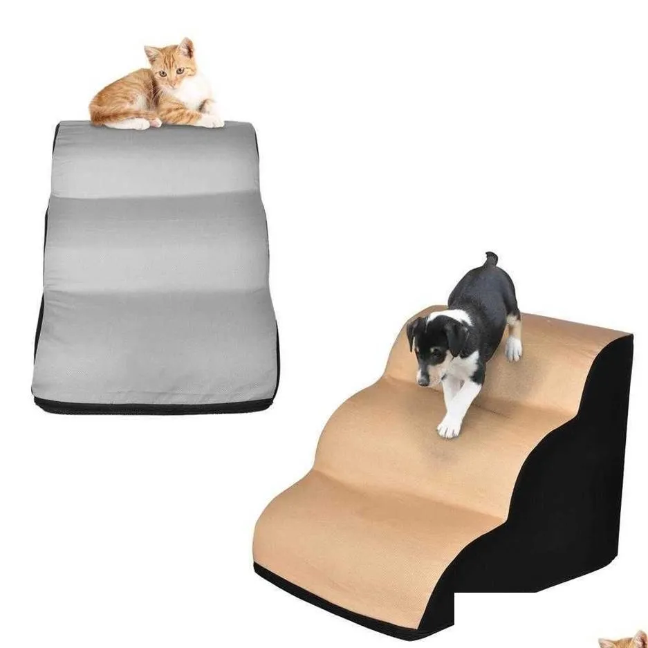 Canis canetas espuma pet cão gato escadas escadas antiderrapante pequena mangueira rampa escada 3 camadas filhote de cachorro gatinho cama sofá passos brinquedo de treinamento h0929273 otact