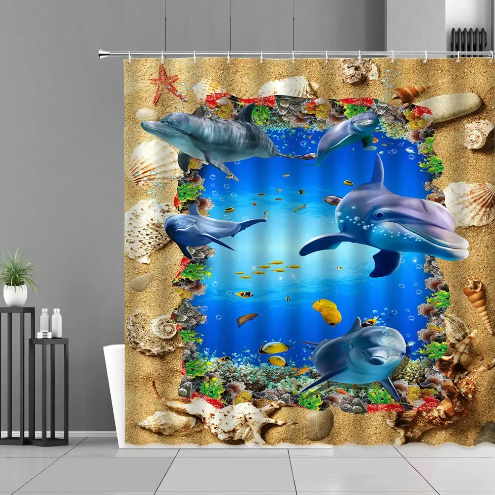 Gardiner Animal Shark Tropical Fish Ocean Scenery Duschgardin Set Vattentät undervattens Världsbadrumsskärm