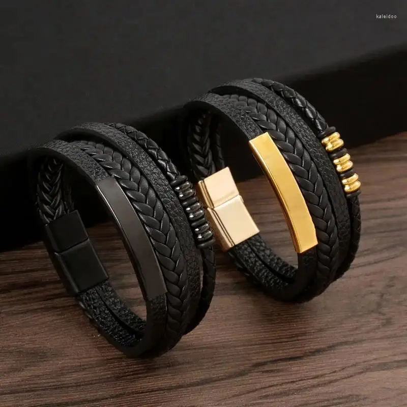 Charme pulseiras pulseira de couro masculino vintage multi camadas handwoven hip hop punk metal moda jóias presentes