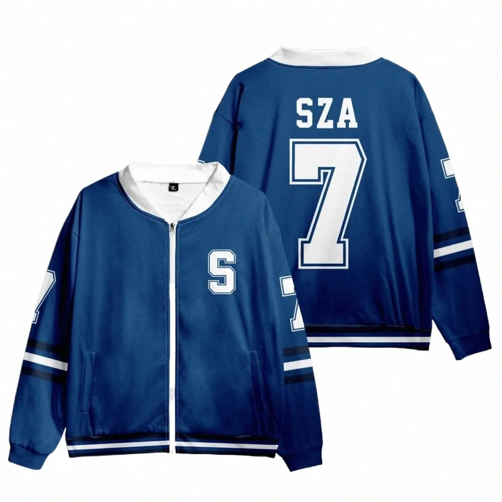 SZA Jersey Sos 3D Baseball Jacket Men Bomber Jacka Harajuku Hip Hop Hoodie Stand Collar dragkedja Sweatshirt Casual sportkläder M7E0#