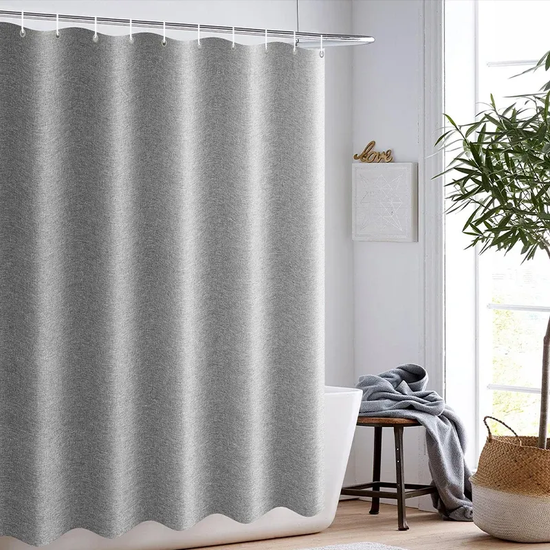 Curtains Nonlaminating Imitation Linen Shower Curtain, Solid Color Waterproof, Light Tight and Hole Free, Suitable for Bathroom