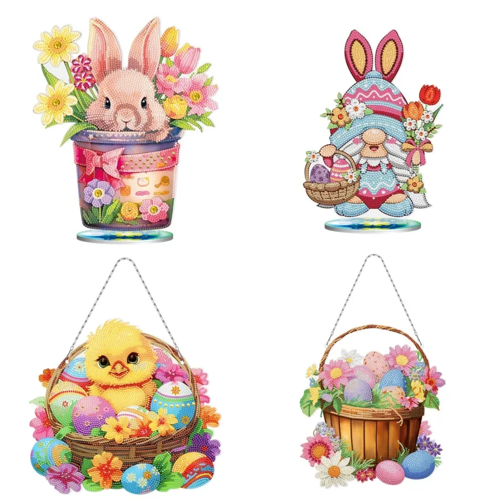 Stitch Diamond Painting Easter Flower Basket Konijn Krans Window Decoratie Garland Borduurpakket Gepersonaliseerd paascadeau