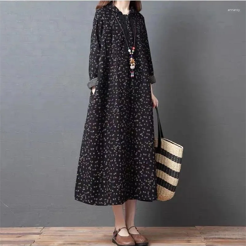 Casual Dresses 2024 Spring Autumn Cotton Vintage For Women Long Korean Style Fashion Elegant Dress Office Lady Work Clothing