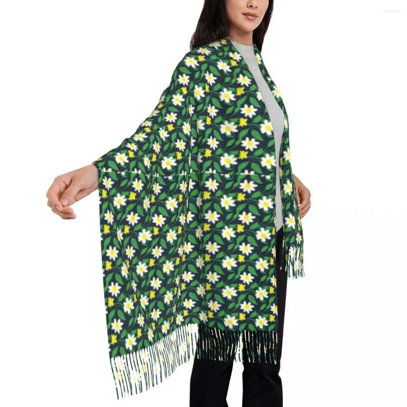 Halsdukar blommig tryck halsduk med tofs vit och gula varma mjuka sjalar wrpas män kvinnor designer stor höst retro bufanda