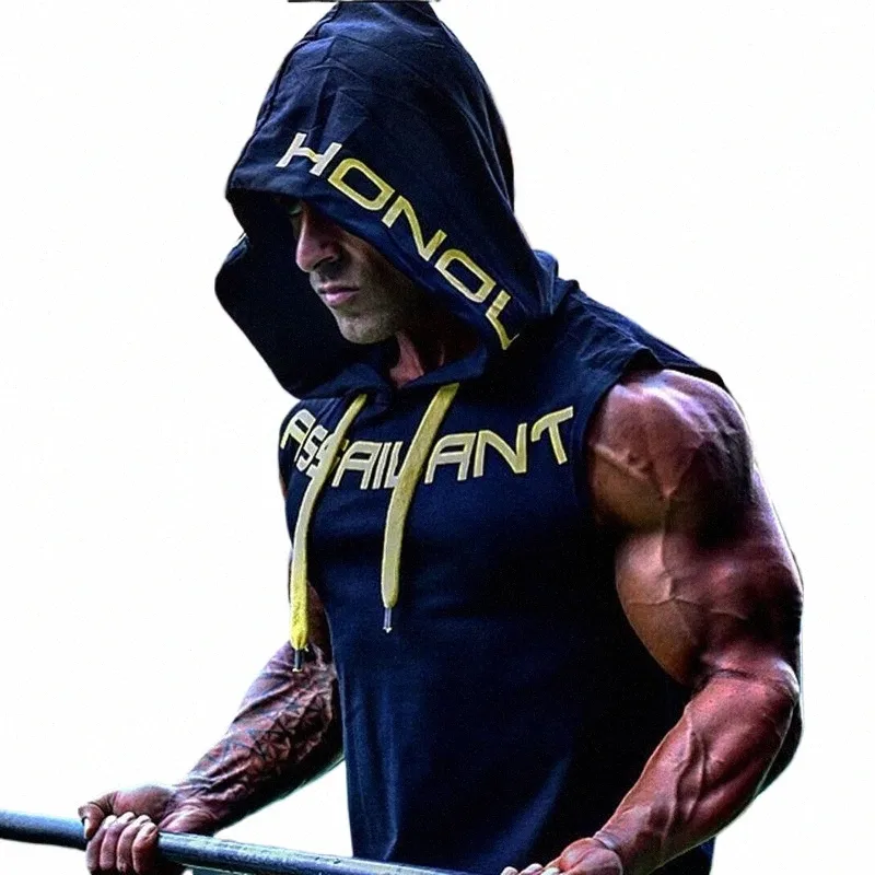 muscle Fitn Guys Gym Clothing Mens Bodybuilding Hooded Tank Top Men Cott Sleevel T Shirt Running Vest Workout Sportswear C8MV#