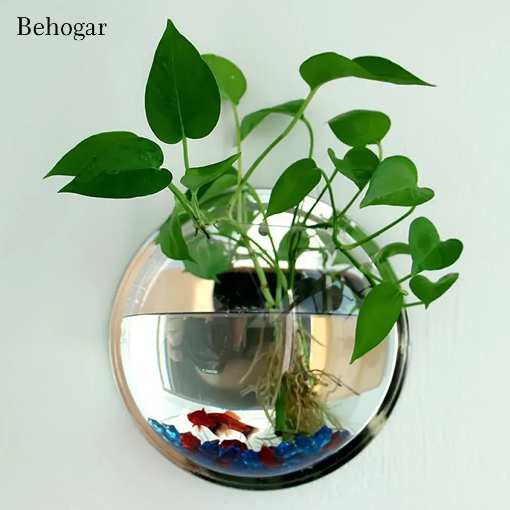 Réservoirs Behogar Dia 23 cm/29.5 cm acrylique bol à poisson support mural suspendu Aquarium aquatique fournitures pour animaux de compagnie produits Aquarium fleur plante Vase