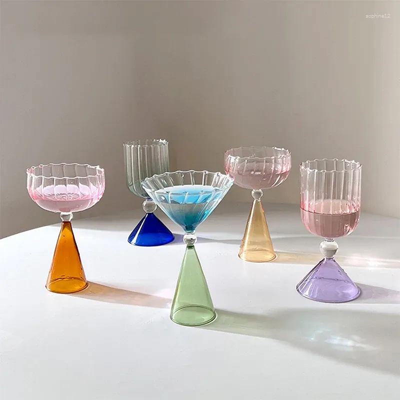 Wine Glasses Geometry Glass Gradient Champagne Cup Outdoor Ice Cream Dessert Drink Juice Red Wedding Birthday Party Supplies