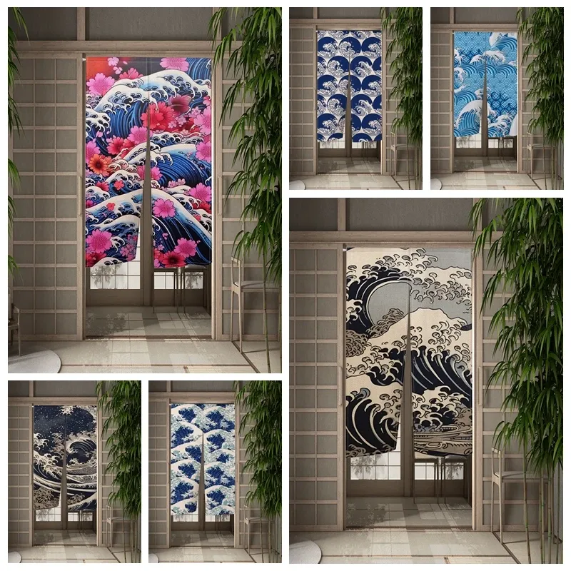 Gordijnen Japanse Kanagawa Deurgordijn KeukendeurgordijnUkiyoe Schilderij Partitie Gordijn Drape Entree Decor Hangende Halve Gordijnen