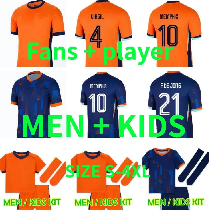 MEMPHIS 25 Nederland Europacup 23 24 Holland Club Jersey JONG VIRGIL DUMFRIES BERGVIJN 2024 KLAASSEN BLIND DE LIGT Heren kindertenue voetbalshirt Spelersversie