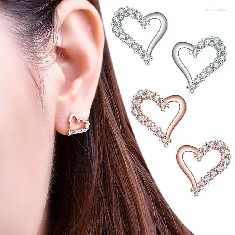 Stud Earrings Exquisite Women's Heart Earring Sweet Romantic White Zircon Crystal Rose Gold Plated Bridal Wedding Jewelry