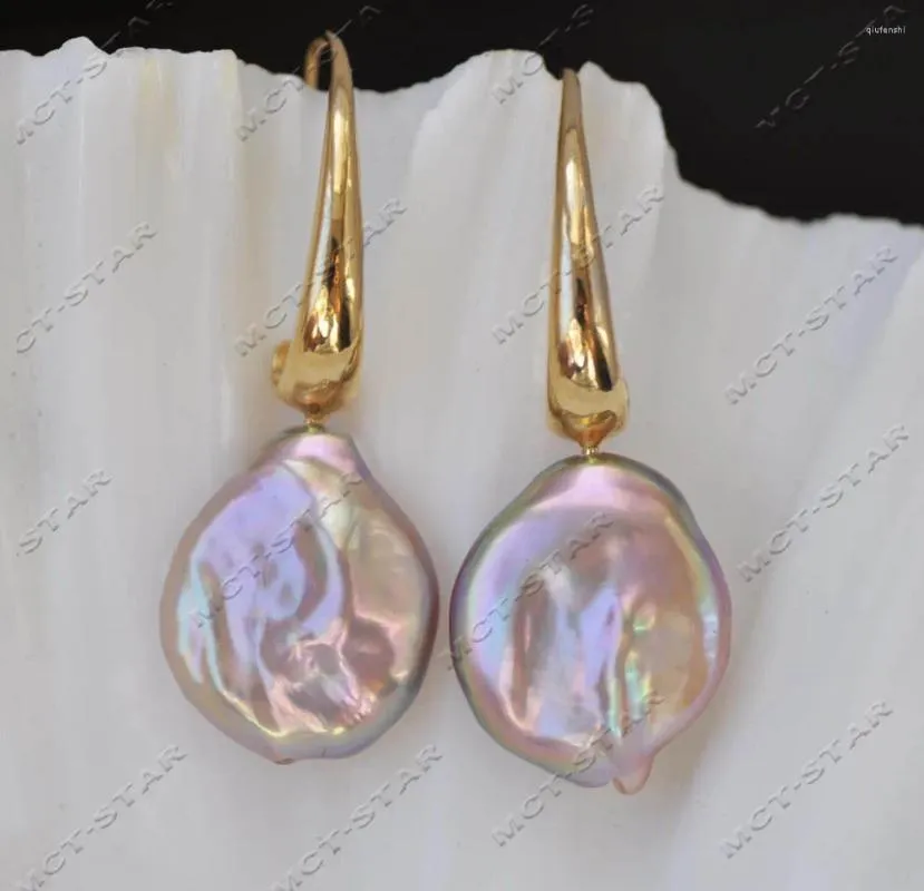 Boucles d'oreilles pendantes Z13070, lustre naturel 24mm, pièce de monnaie paon lavande, perle Biwa