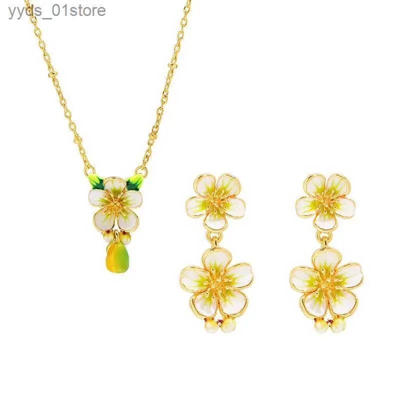 Boucles d'oreilles Collier Simple élégant émail glaçure fleur Fruit pendentif collier boucle d'oreille femmes bijoux ensembles mode femme accessoires cadeau L240323