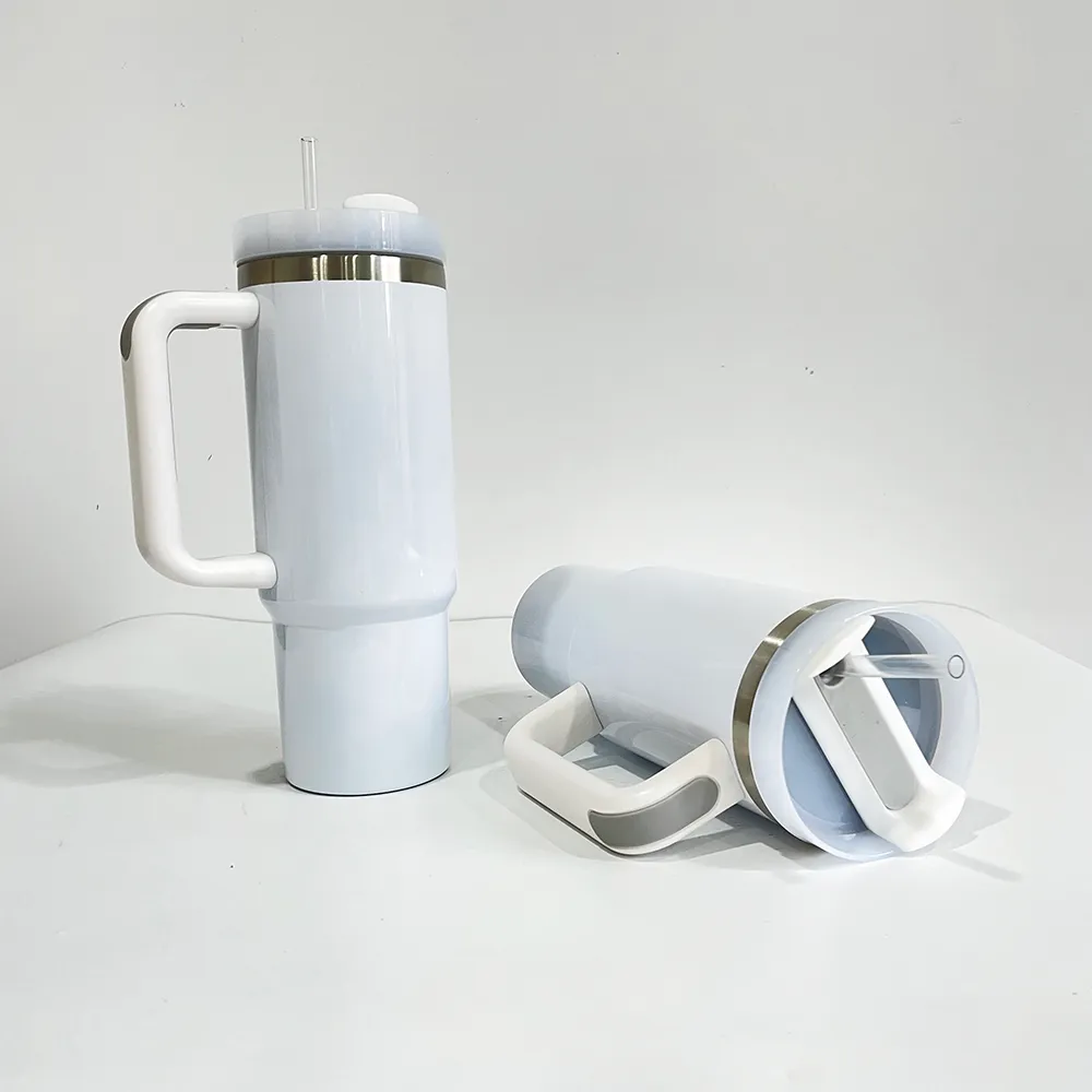 Lege sublimatie glanzend wit H2.0 30oz geïsoleerde roestvrijstalen mok thermos koffie waterflessen met deksel en rietje voor op maat gemaakt logo afdrukken