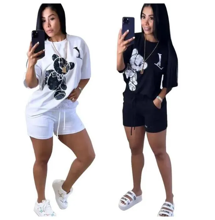 Designer Femmes Survêtements Lettre de luxe Imprimer Shorts Deux pièces Ensembles T-shirt à col rond et shorts Survêtements Femme Correspondant 2pcs Tenues