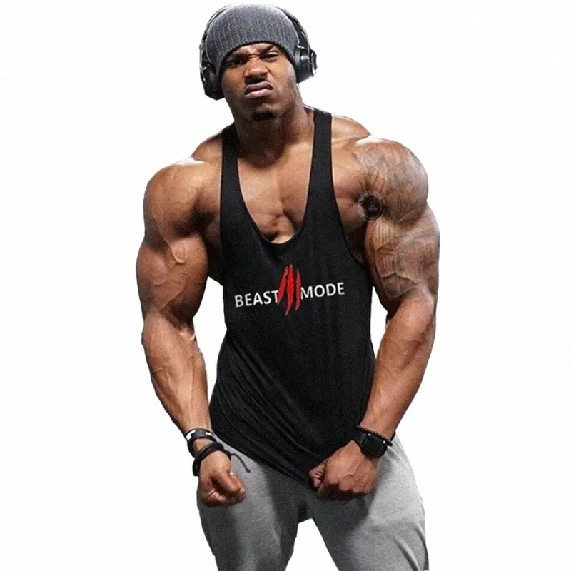 Gym Winer Brand Clothing Beast Mode Bodybuilding Tank Top Men Fitn Singlet ärmskjorta Solid Cott Muskel Undertröja Y5ph#