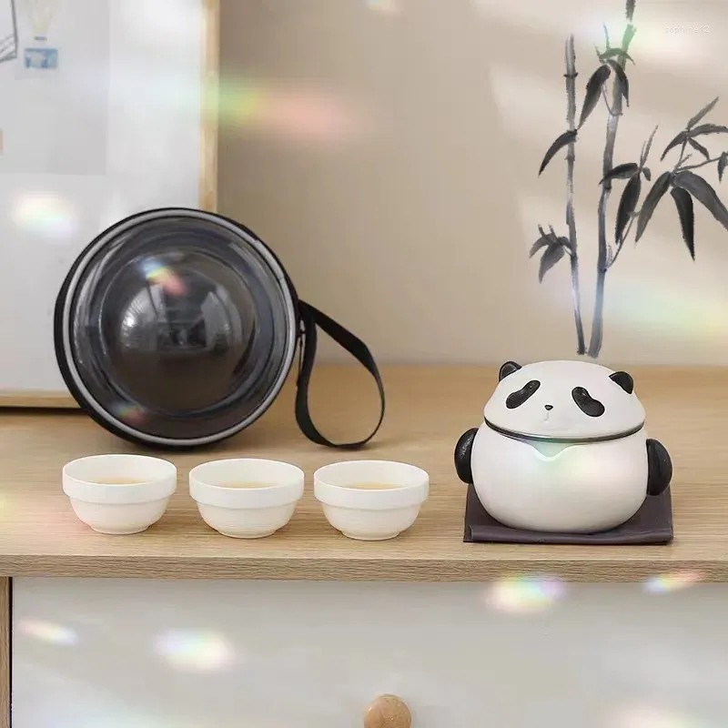 Teaware set Panda Travel Tea Set Outdoor Portable Teapot Cup Cartoon Pot and Cute Chinese 1 3 Cups