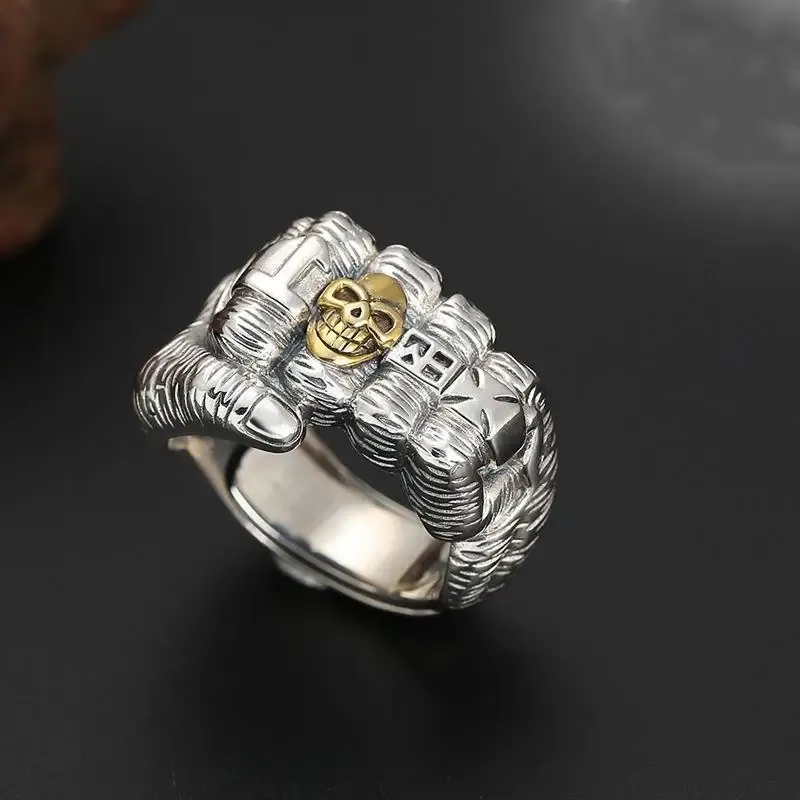 Vintage Skull Fist 14K White Gold Ringen voor Vrouwen Mannen Trendy Overdrijven Hip Hop Rock Sieraden Gift Ring Verstelbaar