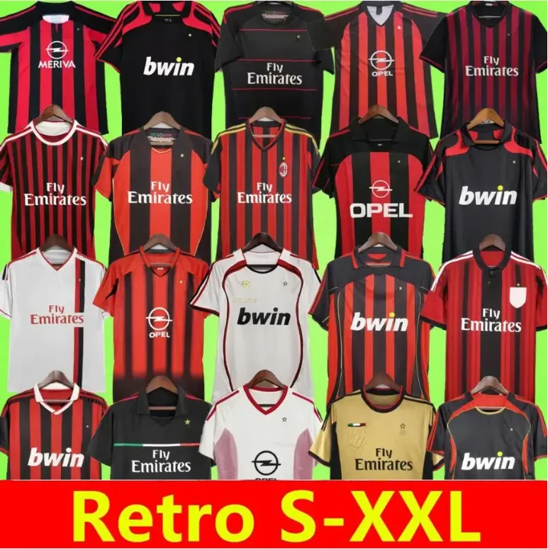 قمصان كرة القدم الرجعية 95 96 02 03 04 05 06 07 09 10 11 12 13 14 AC Kaka Milan Ibrahimovic Weah Maldini Football قمصان 2006 2007 2008 2008 2010 Pirlo Baggio Jerseys Home Away