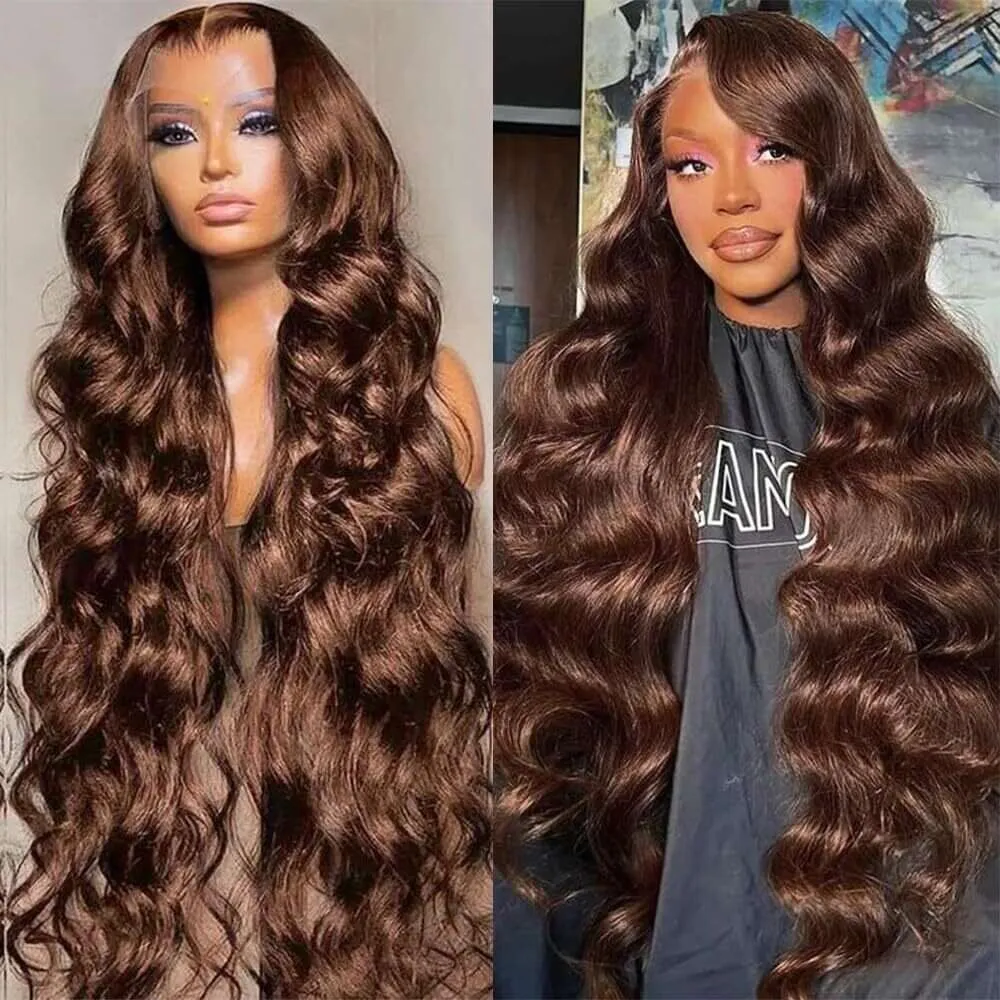 Kinmos 13x6 26 Inch Chocolate Brown Body Wave Lace Front Wigs Human Wig Pre Plucked with Baby Hair Natural Hairline