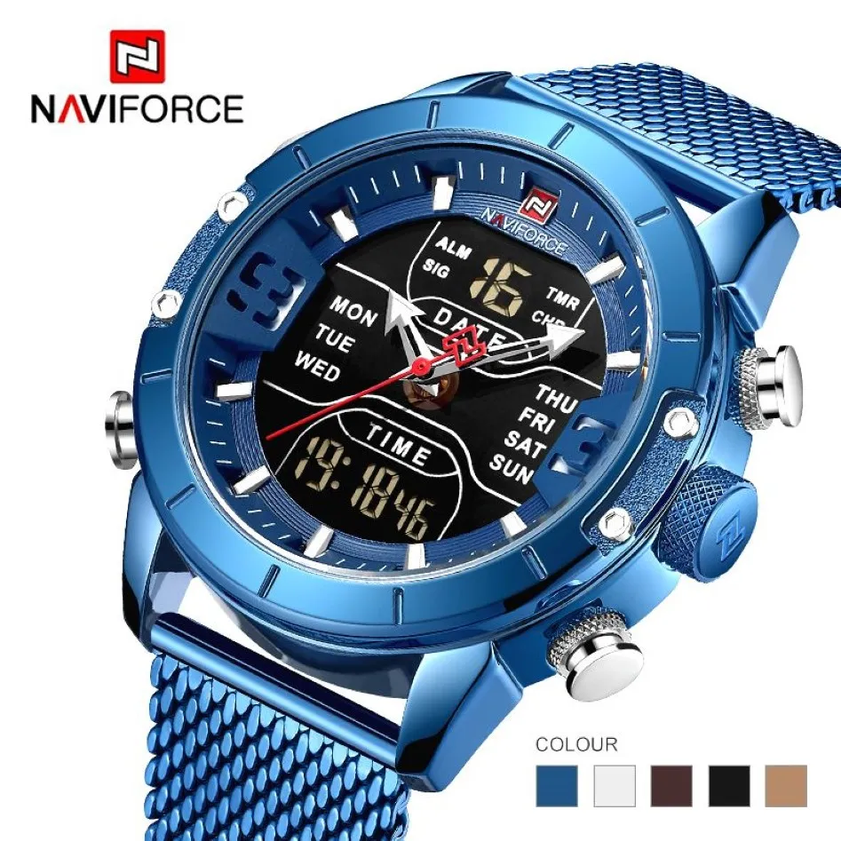 Naviforce nouveau 9153 sport numérique militaire hommes montre haut de gamme bracelet en acier de luxe montre-bracelet Relogio Masculino montre homme265R