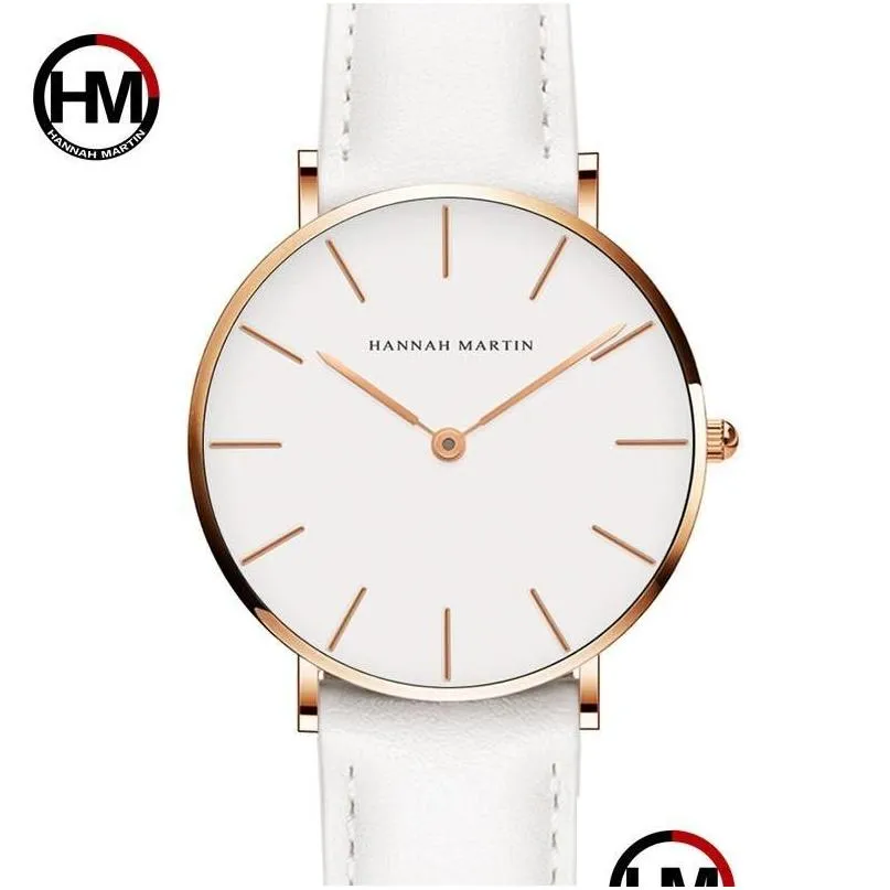 Relojes de pulsera Drop Japón Cuarzo Simple Mujer Reloj de moda Correa de cuero blanco Relojes de pulsera para mujer Marca Impermeable Pulsera Dhgarde Dhnxs