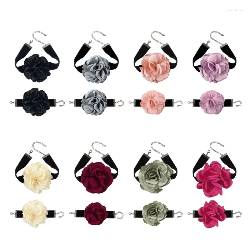 Комплект ожерелья и сережек, 2 шт., флокированная ткань с цветами, элегантный браслет с колье-розой, осенний и зимний свитер, цепочка на ключицы, нежная шея