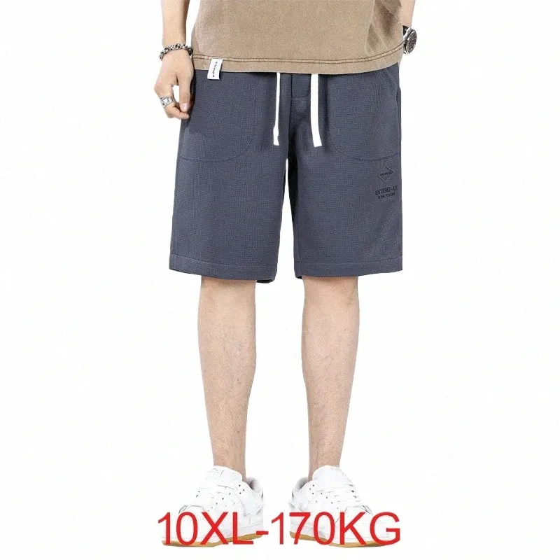 10xl 170 kg casual shorts Summer Loose Stretch Five Point byxor Herr randig stickad fast färg Sweatpants Shorts Män 9xl D4ZO#