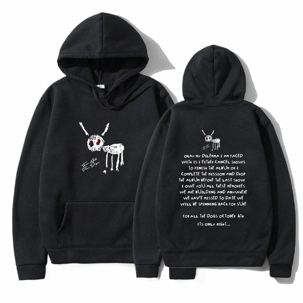 Rapper Drake för alla hundar Letter Hoodie Men's Hip Hop Vintage Pullover Sweatshirt fi Casual överdimensionerad hooded streetwear s3kz#
