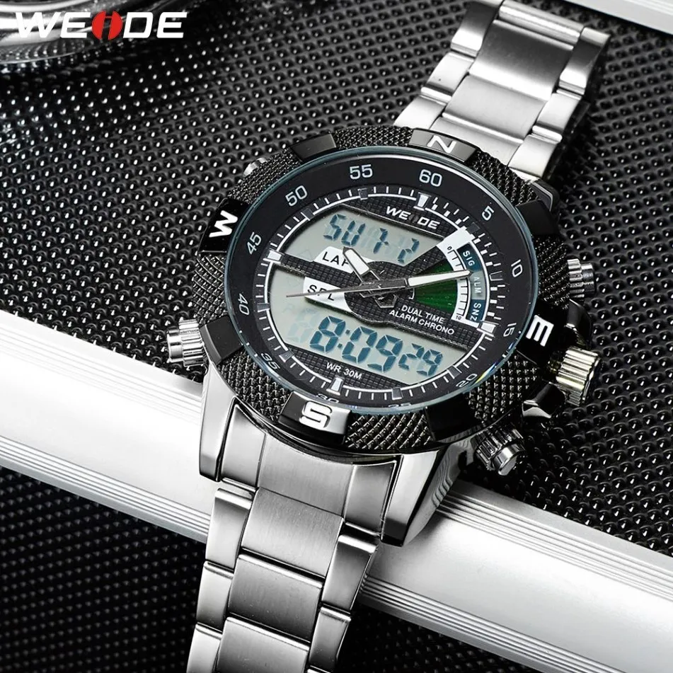 Weide Digital Display Mens Sport Hours Luxury Business Military Stainless Strap Quartz wristwatch Clock lelogio masculino314v