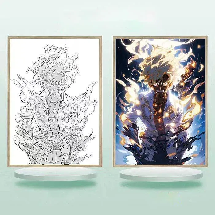 Stickers Cartoon Anime One Pieces Light Painting Nika Luffy Roronoa Zoro Painting Lamp Night Light Bedroom Bedside Picture Frame Lamp