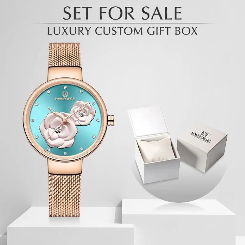 Nya Naviforce Rose Gold Women Watches Dress Quartz Watch Ladies With Luxury Box Female Wrist Watch Girl Clock Set för 308p