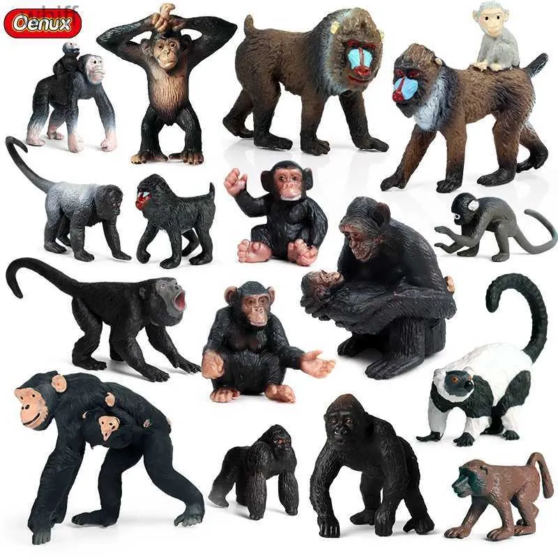 Action Toy Figures Oenux Primitive Wildlife Action Picture Monkey Chimpanzee Orange Gold Gibbon Model PVC Mini Childrens Education ToyC24325