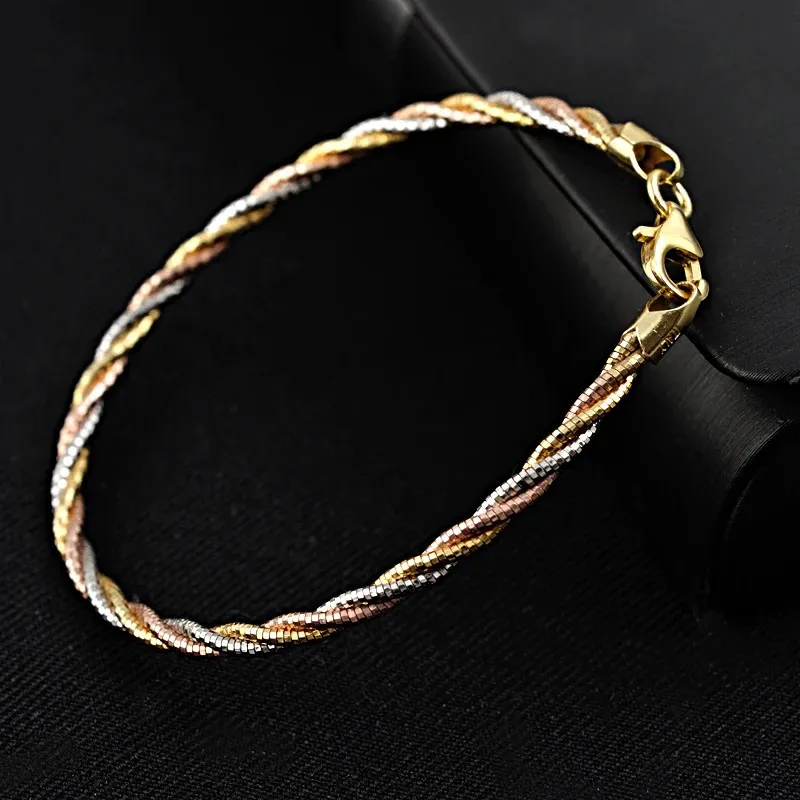 Italian Three Color Silver Thread Woven Bracelets 3-Strand Braided Bracelet For Women 925 Sterling Silver Fine Chain Teen Girls 240313