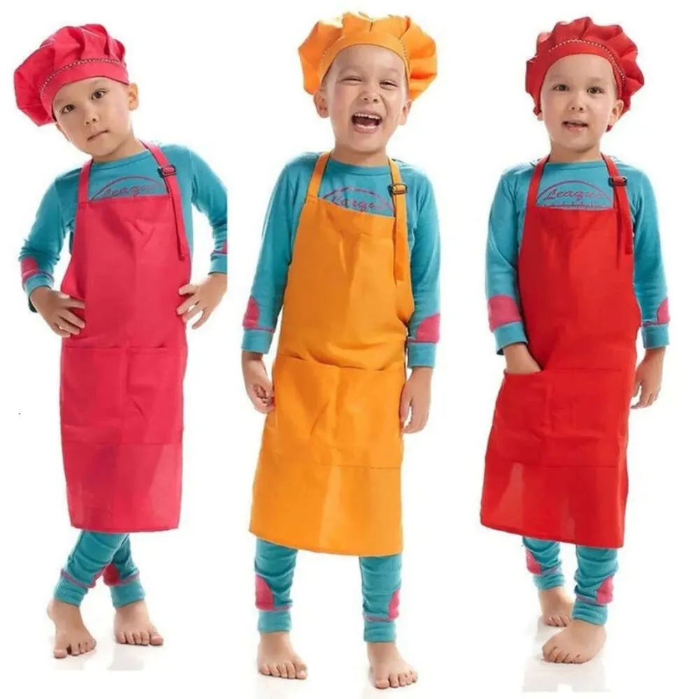 Printable US Apron Stock Customize Children Set Kitchen Waists 12 Colors Kids Aprons With Chef Hats For Painting Cooking Baking s