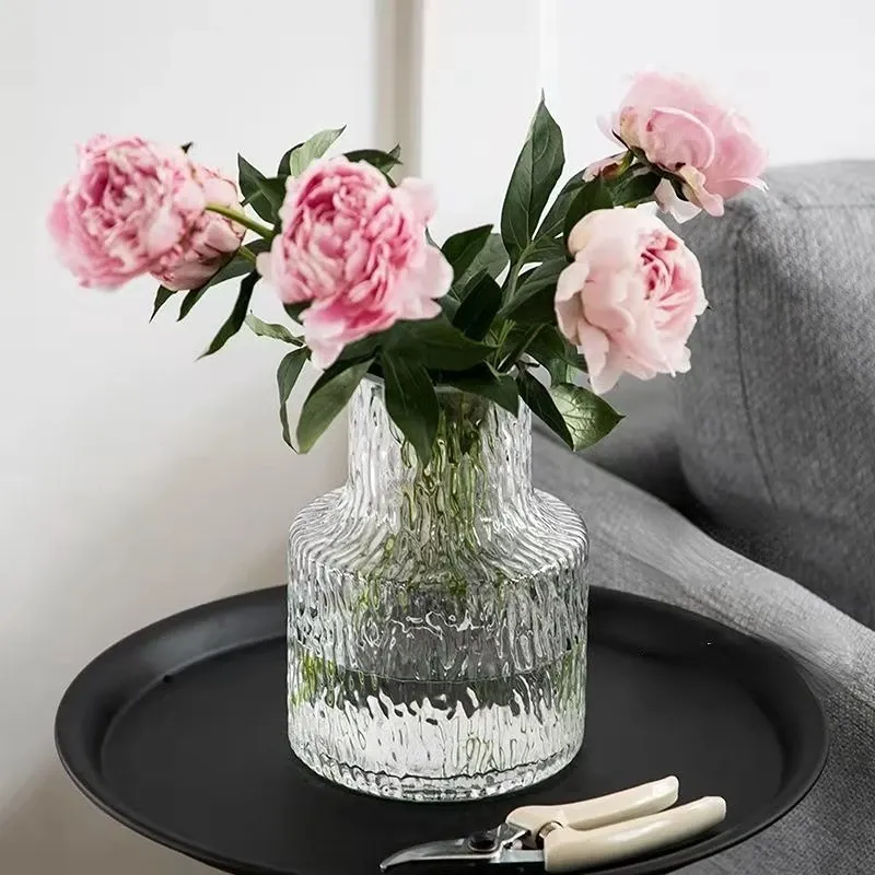Vases European Style Glacial Glass Vase Ins Wind Transparent Vase Hydroponic Rose Dry Flower Large Mouth Vase Living Room Decoration