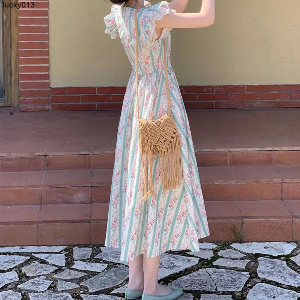 Новое китайское платье феи во французском стиле, летнее платье, тонкая и длинная юбка в стиле пэчворк с цветочным принтом