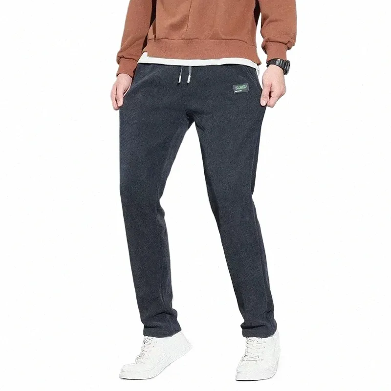 2023 neueste männer Fleece Cord Hosen Winter Koreanische Fi Warme Fleece Weiche Elastische Sport Hosen Gerade Männer Kleidung J6G5 #