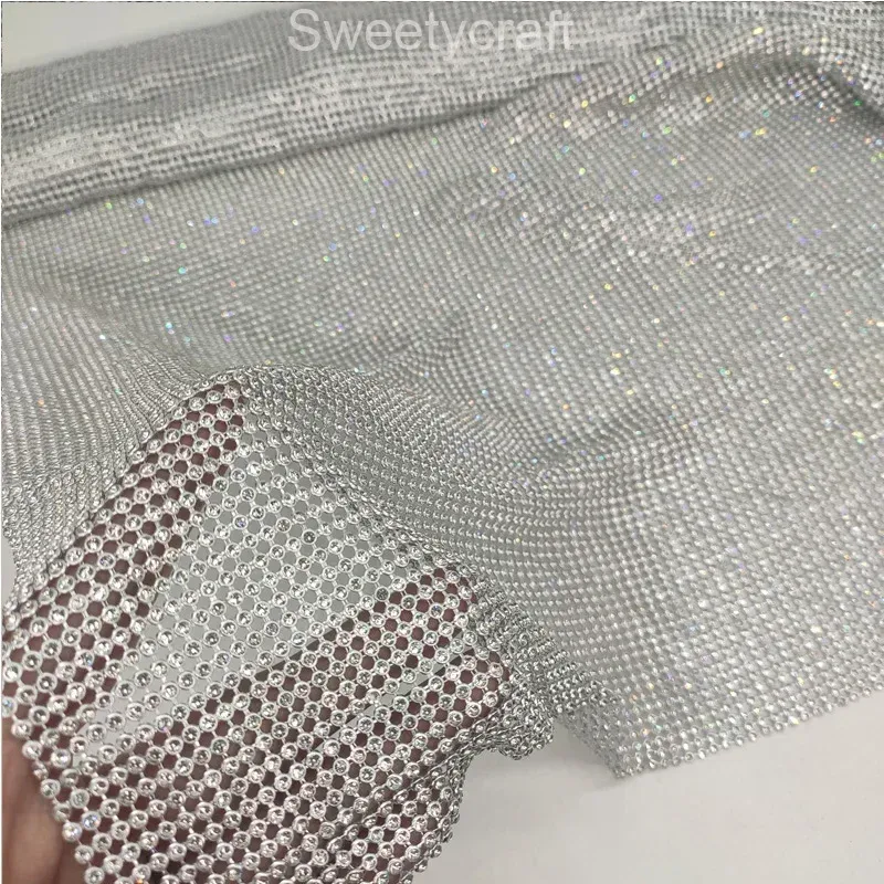 Tyg 120 cm*45 cm silver strass metalltyg crystal metal mesh paljett rullar kendal jenner klänning tyg cosplay klädgardiner