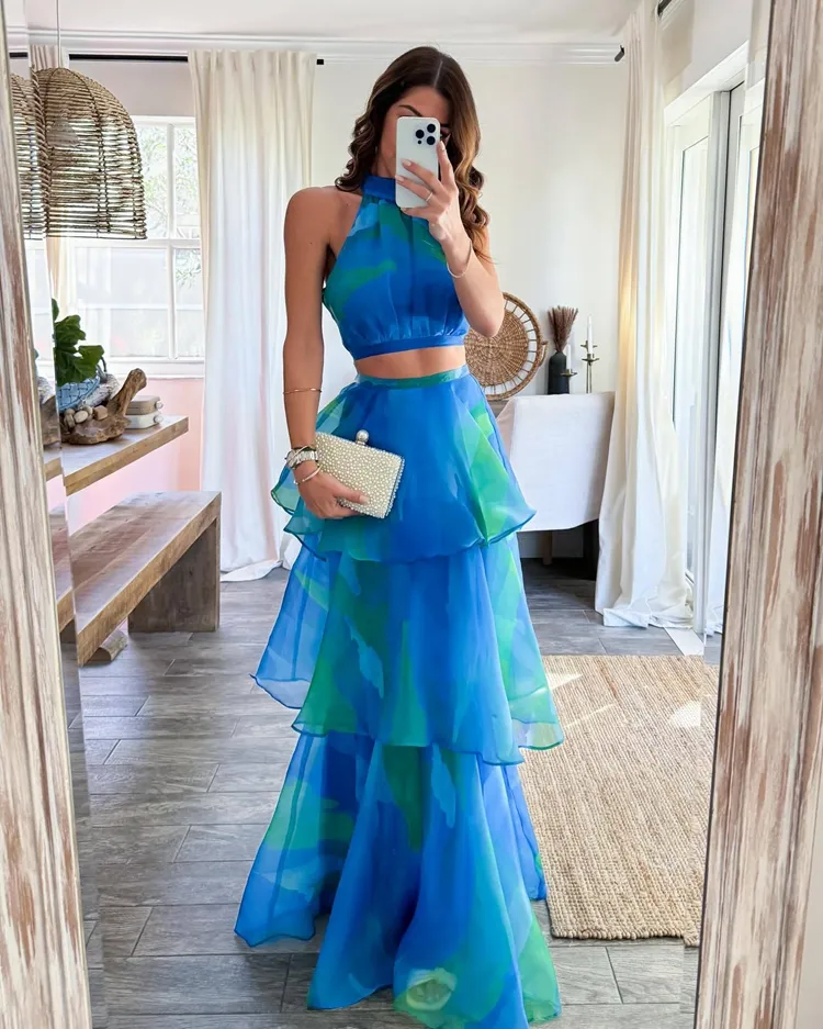 ruffle crop top with skirt