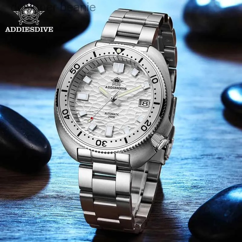 ساعات المعصم AddiesDive Mechanical Manical Man Silver Premium Business عرضية مقاومة للماء NH35A 316L من الفولاذ المقاوم للصدأ Mensc24410