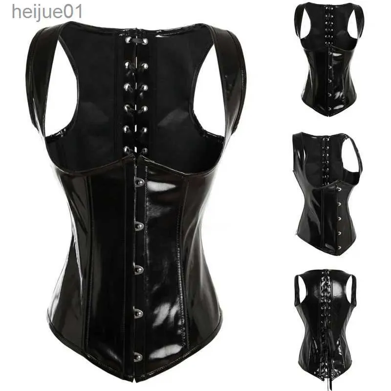 Seksi set seksi kadın siyah ıslak görünüm pvc sıkı montaj korse gotik steampunk tam sentetik deri bel shapewear c24325