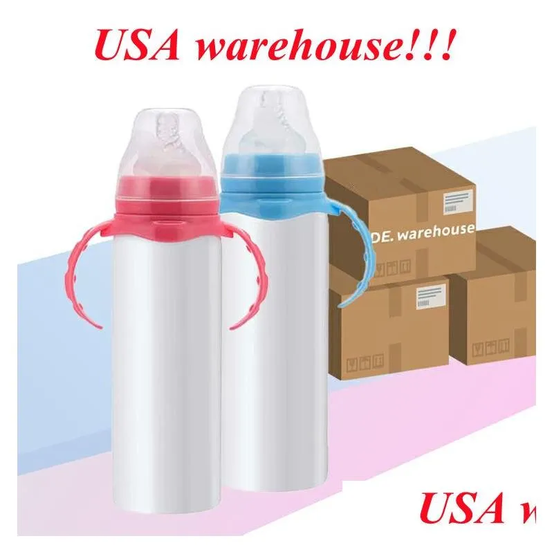 Tumblers Local Warehouse Sublimation 8oz Sippy Cup Baby Bottle Straight Tumbler Rostfritt stål Kids Double Wall Travel Mug Drop Deliv Dhrzg