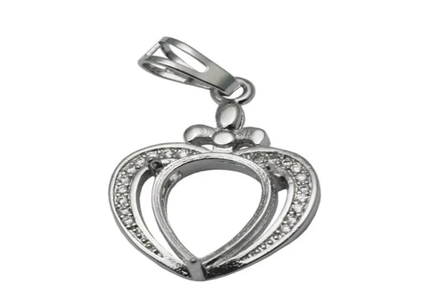 Beadsnice sterling silver necklace pendant tray heart shaped pendant blank cabochon setting gift for friends ID 340522211696